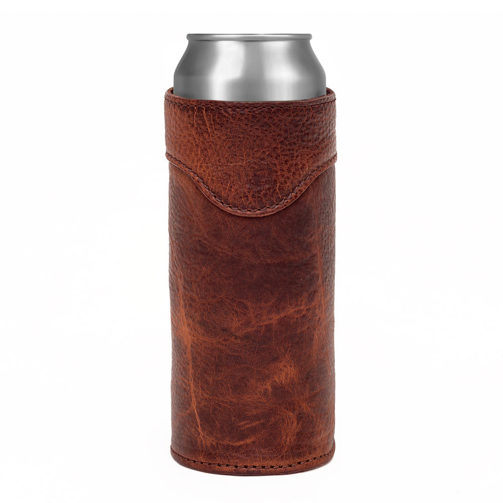 Campaign Leather Slim Can Koozie-Accessories > Beverage Carriers & Coolers > Leather-Whiskey-Mission Mercantile Leather Goods