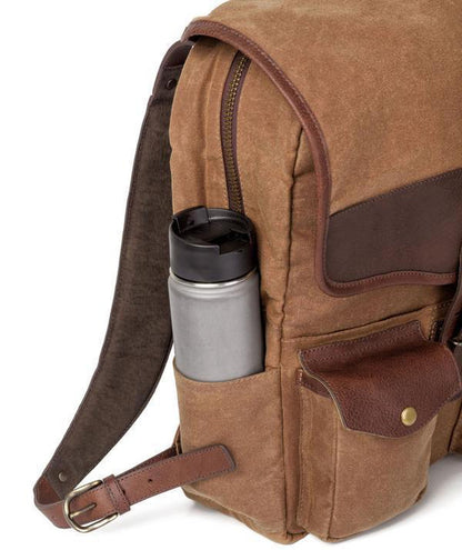 Campaign Waxed Canvas Leather Backpack-Bags > Backpack > Waxed Canvas-Smoke-Brown-Mission Mercantile Leather Goods