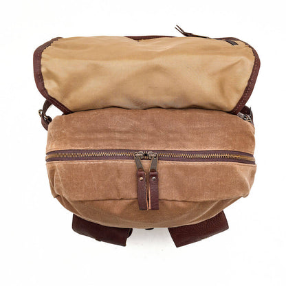 Campaign Waxed Canvas Leather Backpack-Bags > Backpack > Waxed Canvas-Smoke-Brown-Mission Mercantile Leather Goods