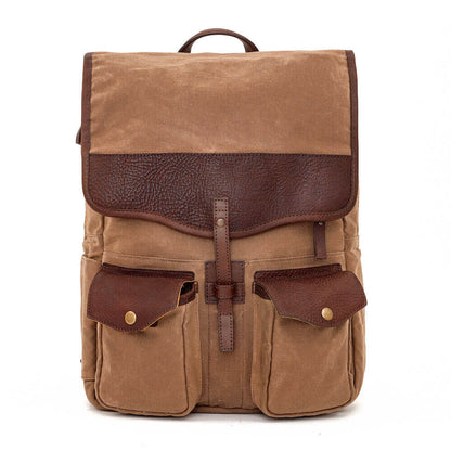 Campaign Waxed Canvas Leather Backpack-Bags > Backpack > Waxed Canvas-Smoke-Brown-Mission Mercantile Leather Goods