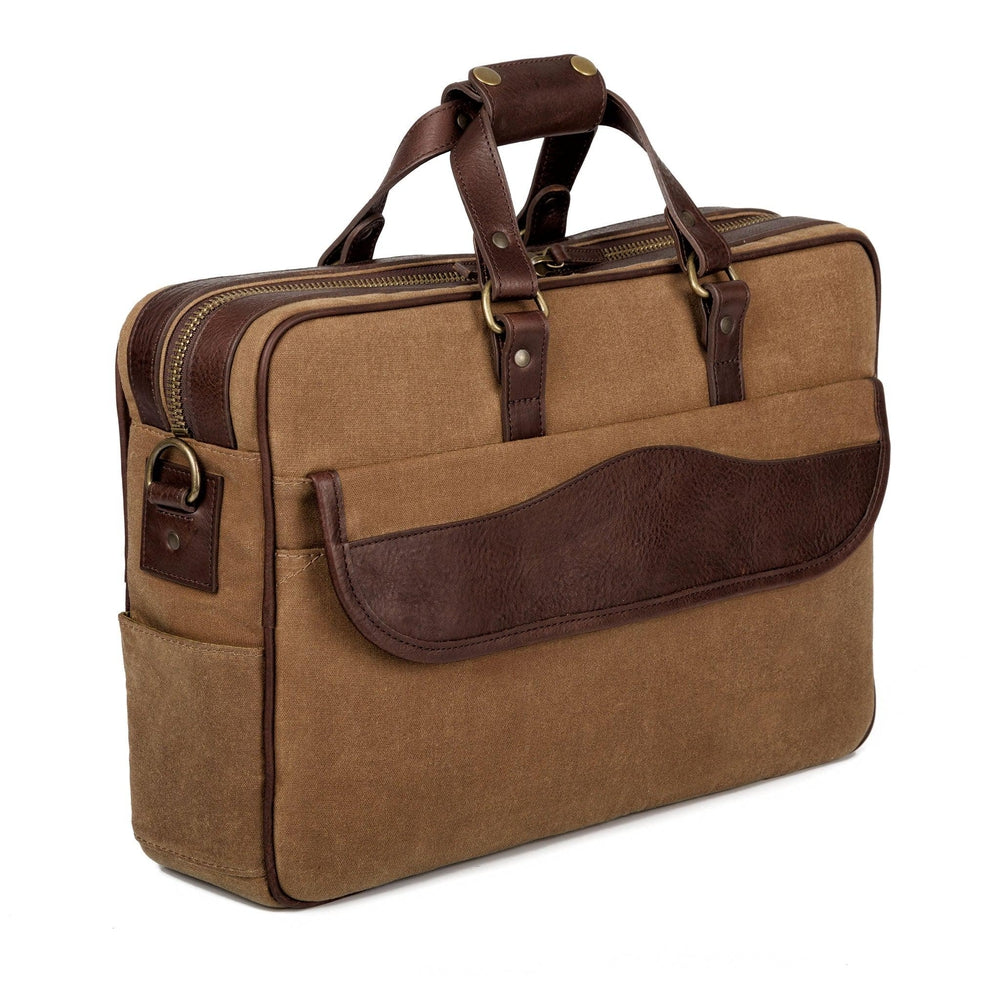 Campaign Waxed Canvas Briefcase-Bags > Briefcase > Waxed Canvas-Smoke-Brown-Mission Mercantile Leather Goods