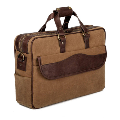 Campaign Waxed Canvas Briefcase-Bags > Briefcase > Waxed Canvas-Smoke-Brown-Mission Mercantile Leather Goods