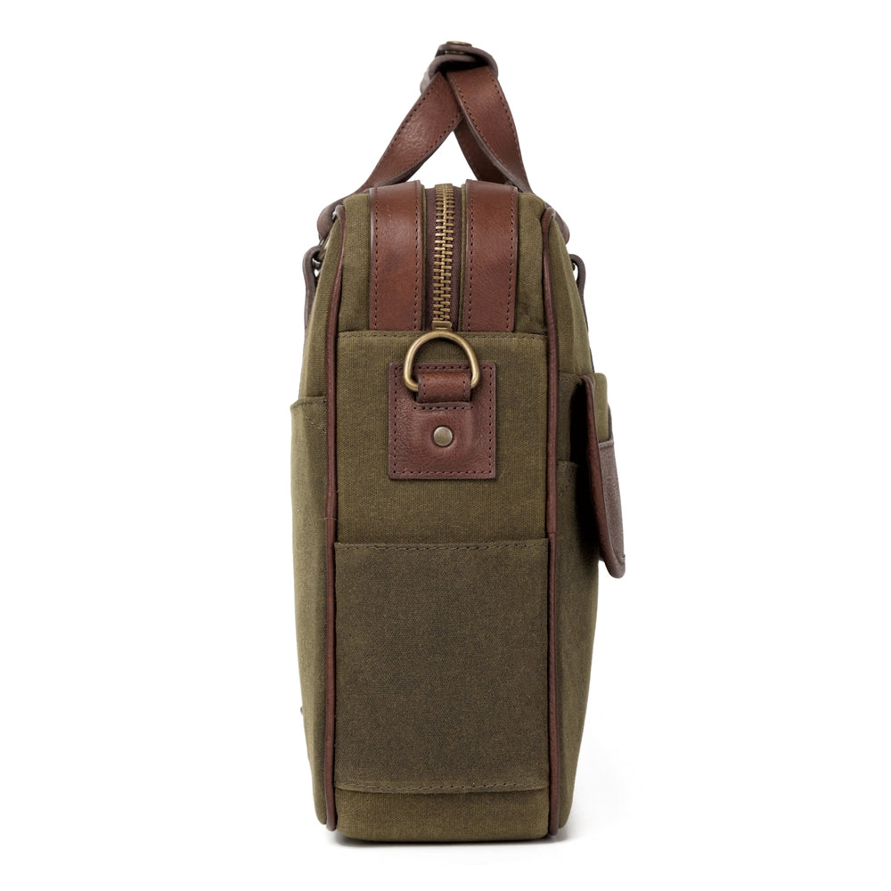 Campaign Waxed Canvas Briefcase-Bags > Briefcase > Waxed Canvas-Smoke-Forest-Mission Mercantile Leather Goods