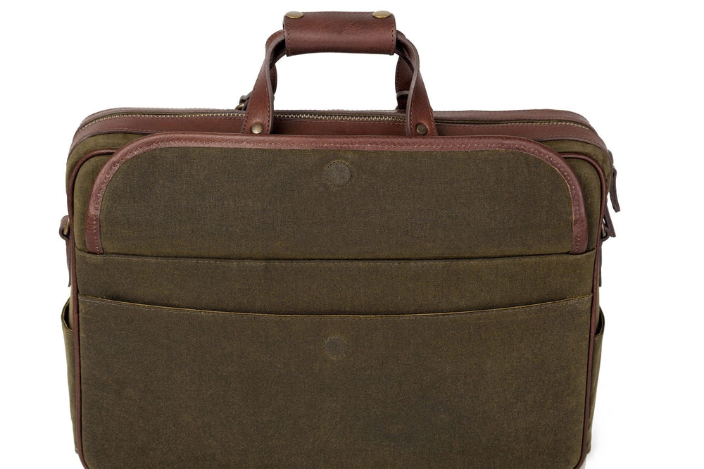 Campaign Waxed Canvas Briefcase-Bags > Briefcase > Waxed Canvas-Smoke-Forest-Mission Mercantile Leather Goods
