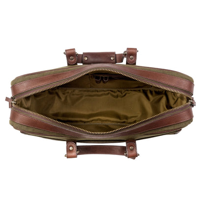 Campaign Waxed Canvas Briefcase-Bags > Briefcase > Waxed Canvas-Smoke-Forest-Mission Mercantile Leather Goods