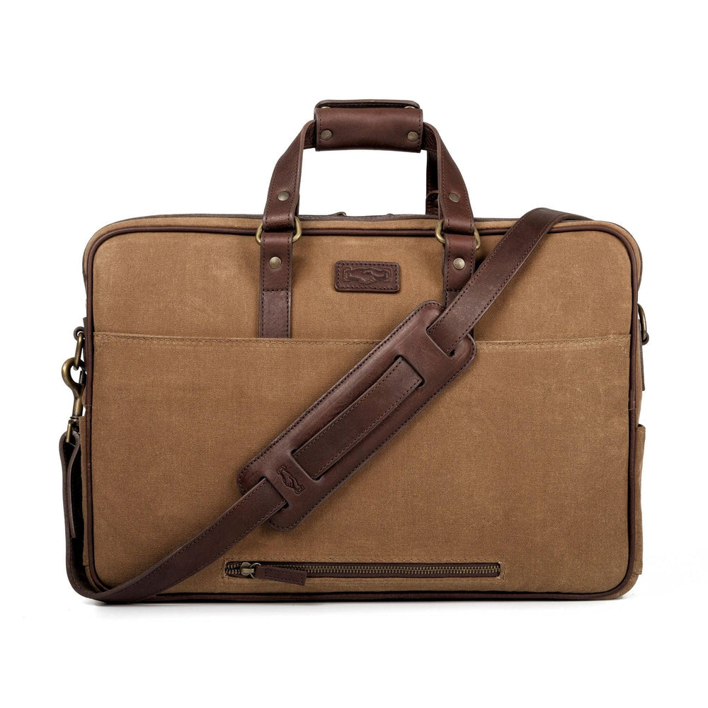 Campaign Waxed Canvas Briefcase-Bags > Briefcase > Waxed Canvas-Smoke-Brown-Mission Mercantile Leather Goods
