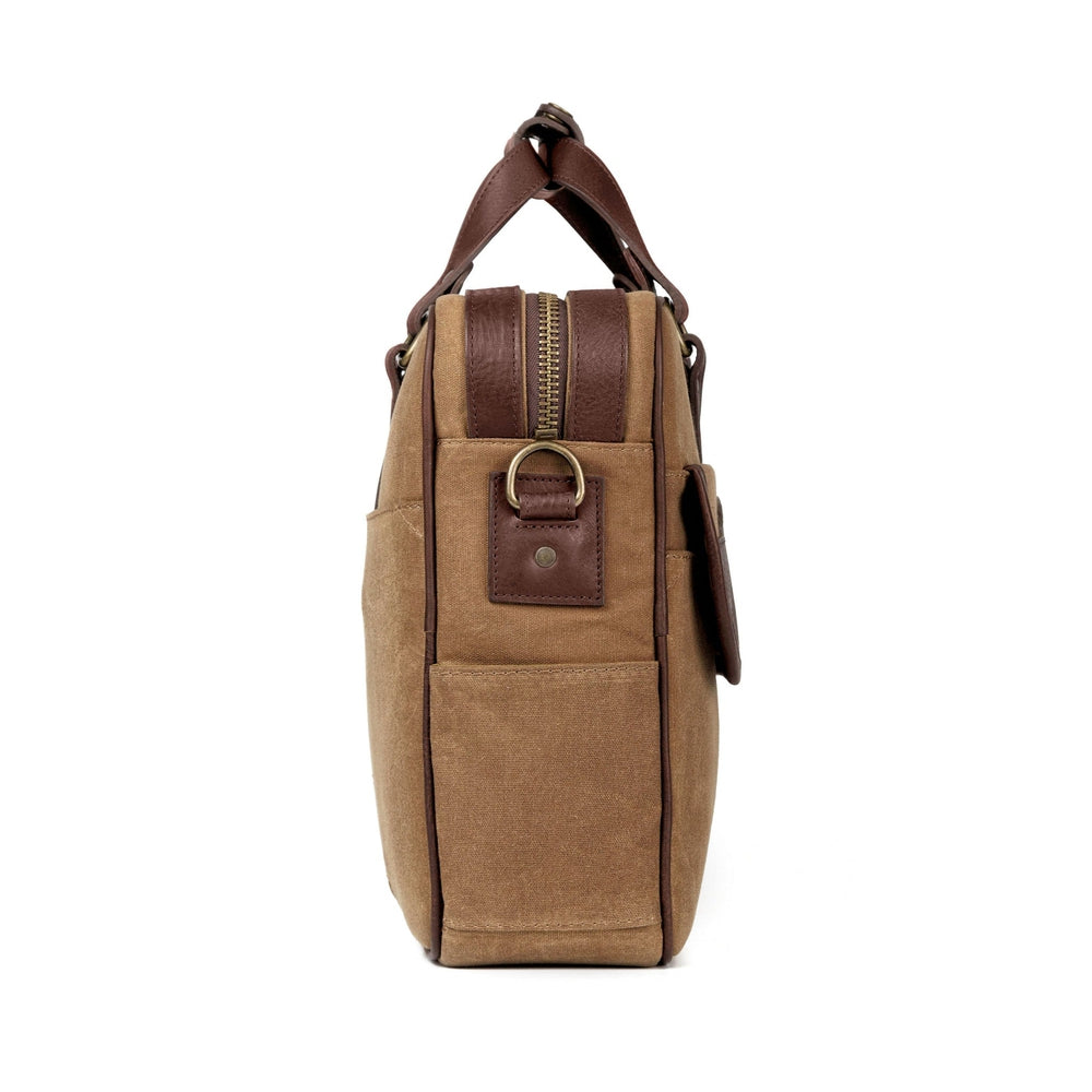 Campaign Waxed Canvas Briefcase-Bags > Briefcase > Waxed Canvas-Smoke-Brown-Mission Mercantile Leather Goods