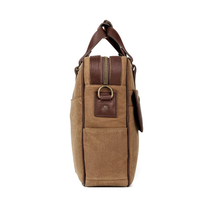 Campaign Waxed Canvas Briefcase-Bags > Briefcase > Waxed Canvas-Smoke-Brown-Mission Mercantile Leather Goods