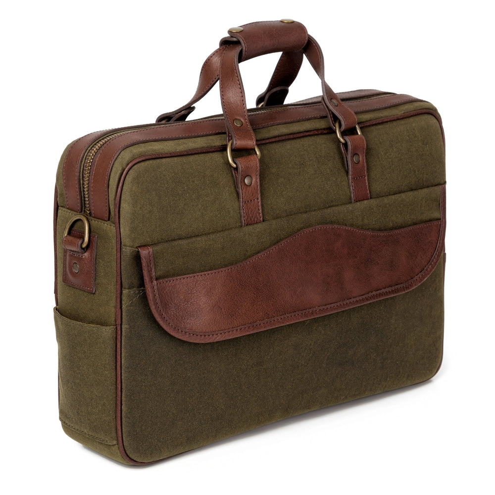 Campaign Waxed Canvas Briefcase-Bags > Briefcase > Waxed Canvas-Smoke-Forest-Mission Mercantile Leather Goods
