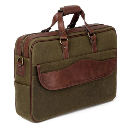 Campaign Waxed Canvas Briefcase-Bags > Briefcase > Waxed Canvas-Smoke-Forest-Mission Mercantile Leather Goods