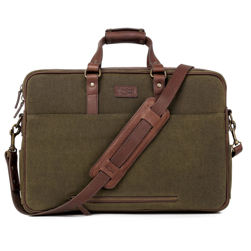 Campaign Waxed Canvas Briefcase-Bags > Briefcase > Waxed Canvas-Smoke-Forest-Mission Mercantile Leather Goods
