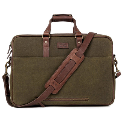 Campaign Waxed Canvas Briefcase-Bags > Briefcase > Waxed Canvas-Smoke-Forest-Mission Mercantile Leather Goods