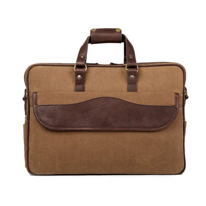 Campaign Waxed Canvas Briefcase-Bags > Briefcase > Waxed Canvas-Smoke-Brown-Mission Mercantile Leather Goods