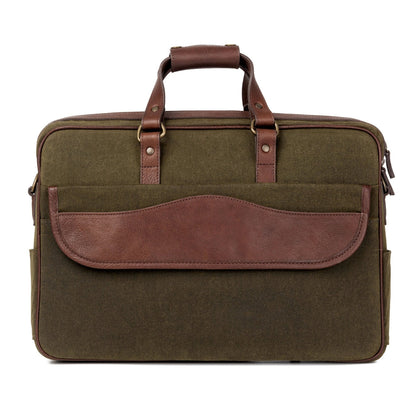 Campaign Waxed Canvas Briefcase-Bags > Briefcase > Waxed Canvas-Smoke-Forest-Mission Mercantile Leather Goods