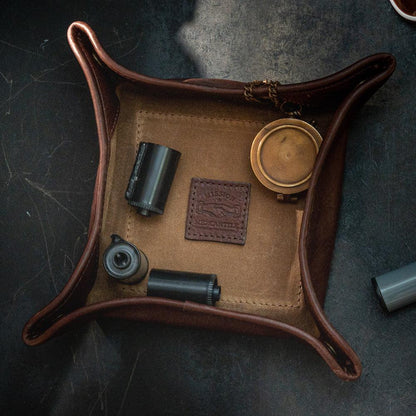 Campaign Waxed Canvas Desk Caddy-Accessories > Office & Tech > Waxed Canvas-Smoke-Brown-Mission Mercantile Leather Goods
