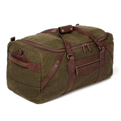 Campaign Waxed Canvas Large Duffle Bag-Bags > Duffle Bag > Waxed Canvas-Smoke-Forest-Mission Mercantile Leather Goods