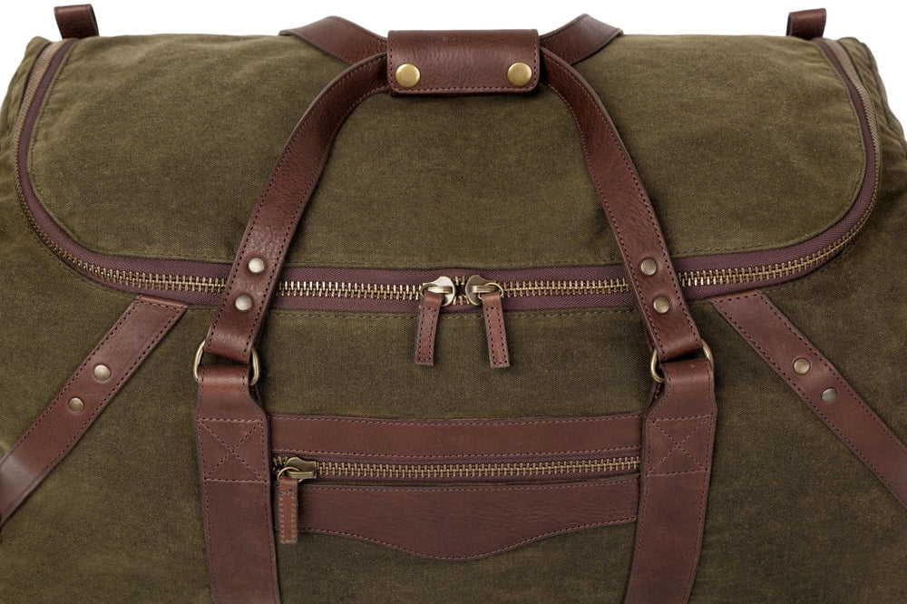 Campaign Waxed Canvas Large Duffle Bag-Bags > Duffle Bag > Waxed Canvas-Smoke-Forest-Mission Mercantile Leather Goods