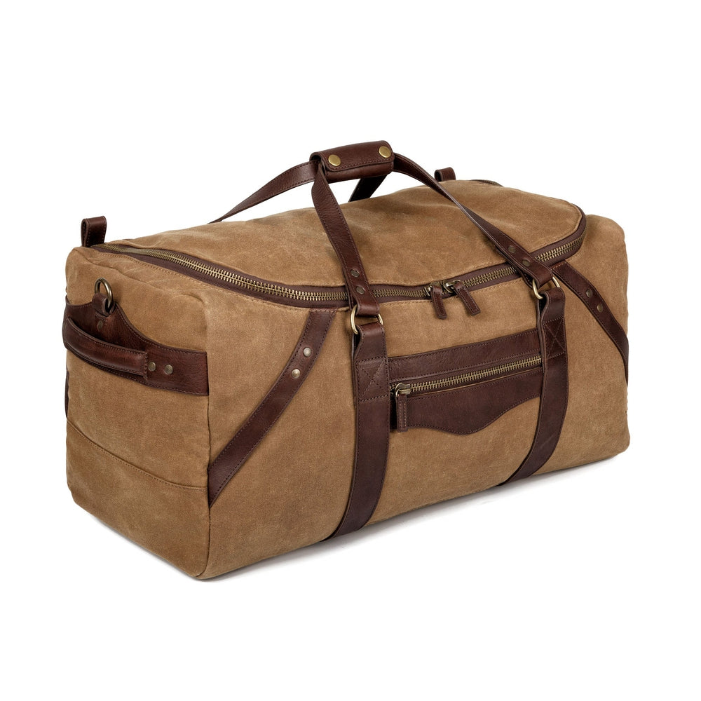 Campaign Waxed Canvas Large Duffle Bag-Bags > Duffle Bag > Waxed Canvas-Smoke-Brown-Mission Mercantile Leather Goods