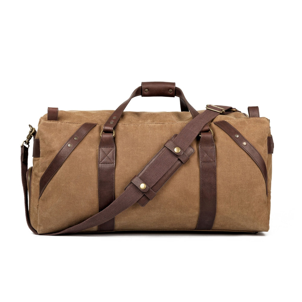 Campaign Waxed Canvas Large Duffle Bag-Bags > Duffle Bag > Waxed Canvas-Smoke-Brown-Mission Mercantile Leather Goods