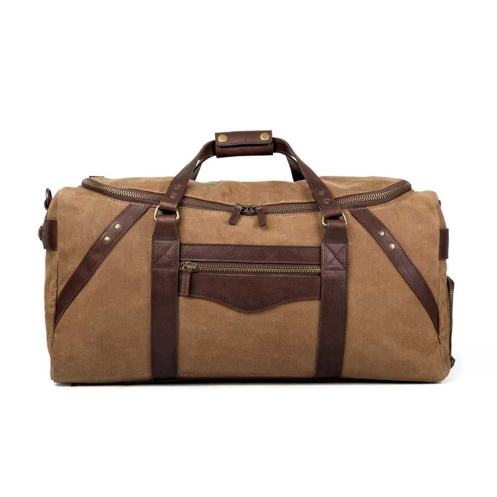 Campaign Waxed Canvas Large Duffle Bag-Bags > Duffle Bag > Waxed Canvas-Smoke-Brown-Mission Mercantile Leather Goods