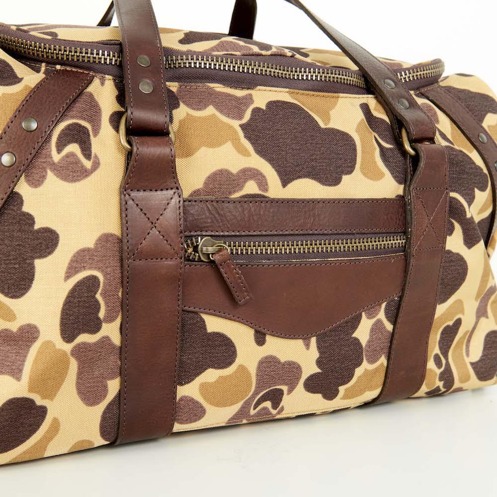 Campaign Waxed Canvas Medium Duffle Bag-Bags > Duffle Bag > Waxed Canvas-Smoke-Vintage Camo-Mission Mercantile Leather Goods