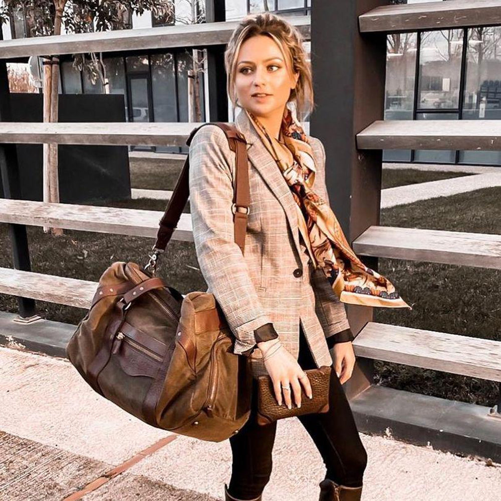 Campaign Waxed Canvas Medium Duffle Bag-Bags > Duffle Bag > Waxed Canvas-Smoke-Brown-Mission Mercantile Leather Goods
