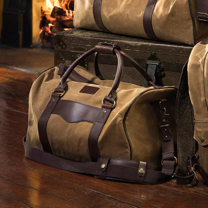 Campaign Waxed Canvas Medium Field Duffle Bag-Bags > Duffle Bag > Waxed Canvas-Smoke-Brown-Mission Mercantile Leather Goods