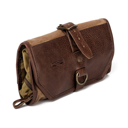 Campaign Waxed Canvas Roll-Up Shave Kit-Bags > Toiletry Bag > Waxed Canvas-Smoke-Brown-Mission Mercantile Leather Goods