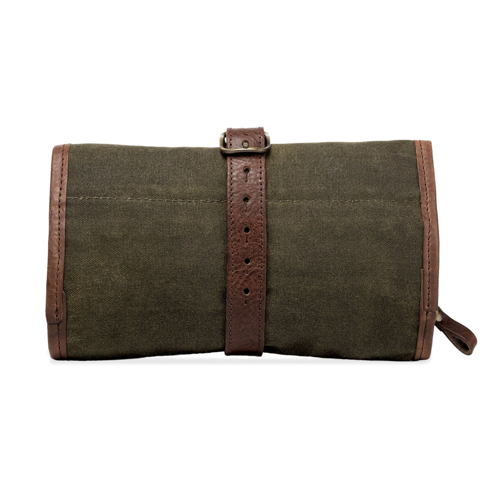 Campaign Waxed Canvas Roll-Up Shave Kit-Bags > Toiletry Bag > Waxed Canvas-Smoke-Forest-Mission Mercantile Leather Goods