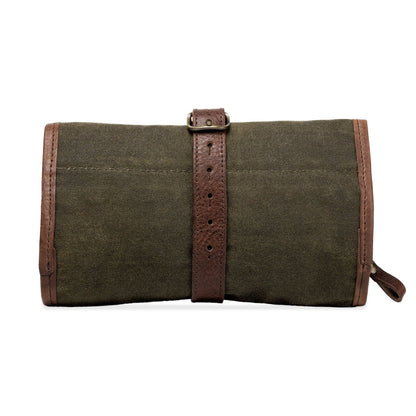 Campaign Waxed Canvas Roll-Up Shave Kit-Bags > Toiletry Bag > Waxed Canvas-Smoke-Forest-Mission Mercantile Leather Goods