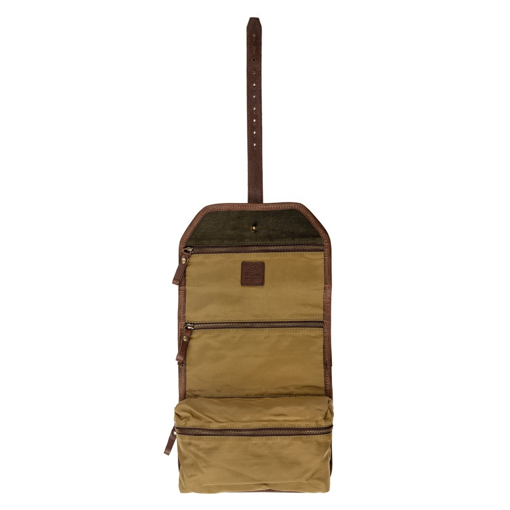 Campaign Waxed Canvas Roll-Up Shave Kit-Bags > Toiletry Bag > Waxed Canvas-Smoke-Forest-Mission Mercantile Leather Goods