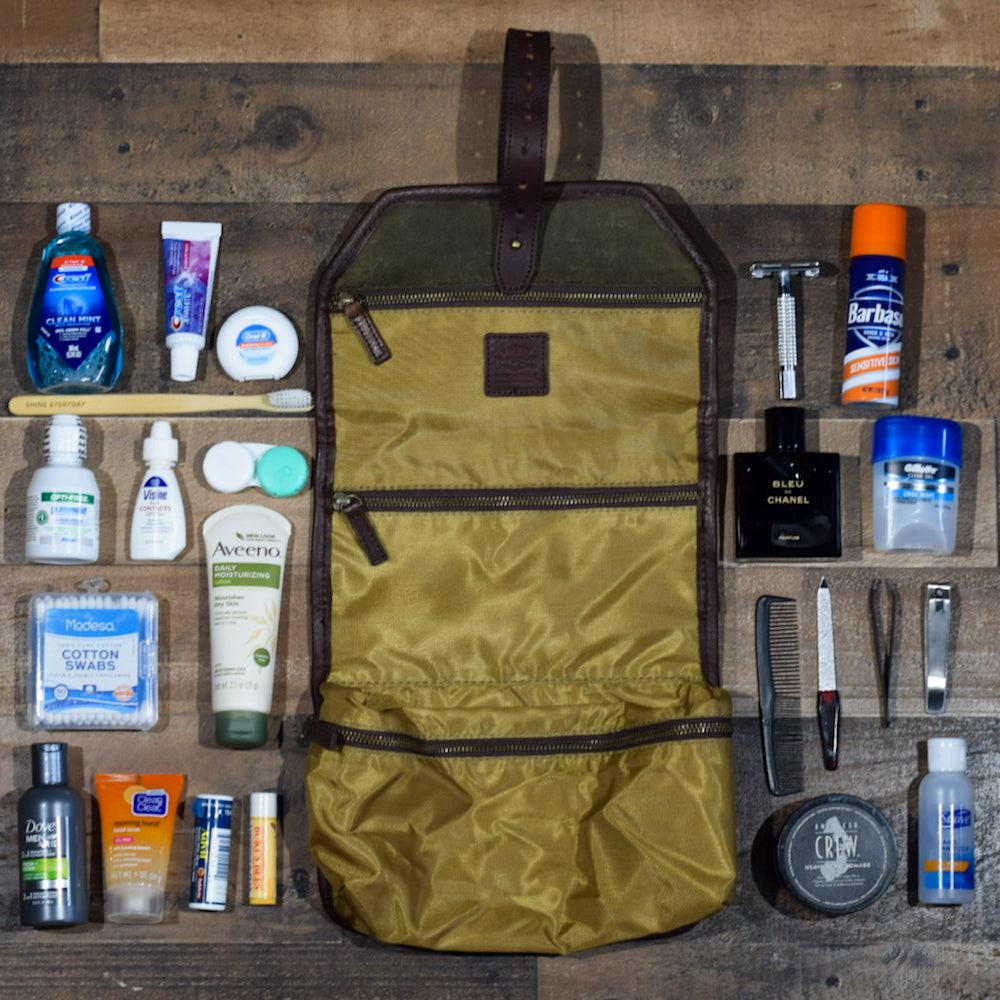 Campaign Waxed Canvas Roll-Up Shave Kit-Bags > Toiletry Bag > Waxed Canvas-Smoke-Brown-Mission Mercantile Leather Goods