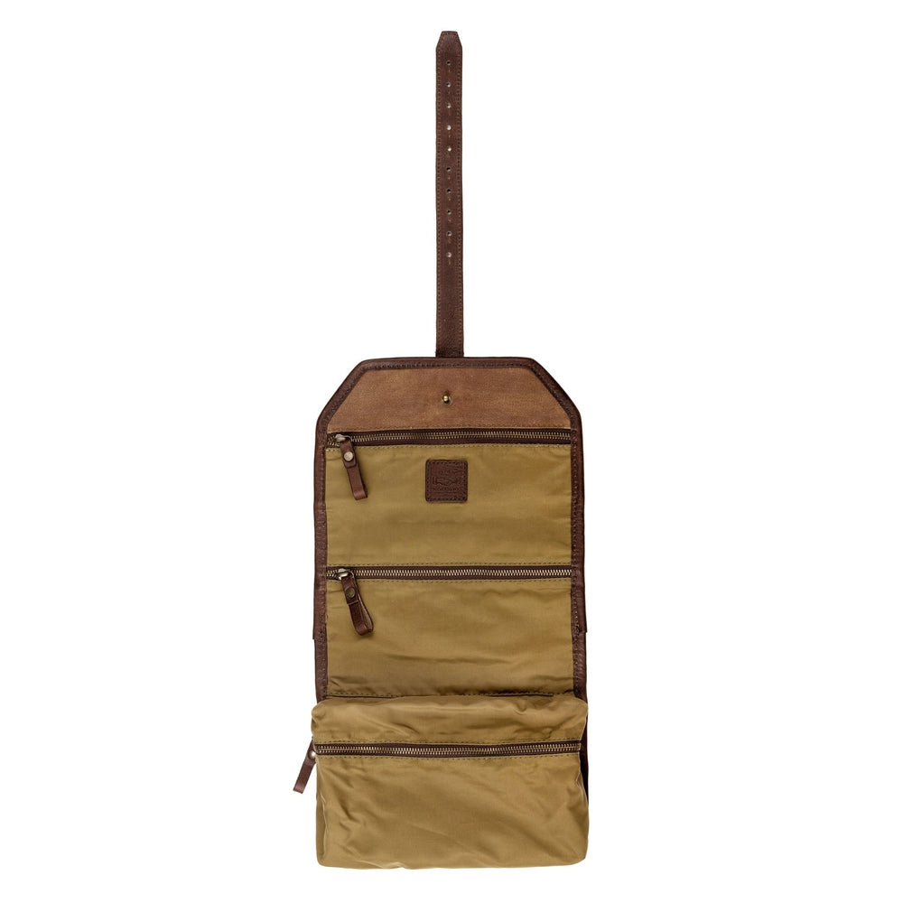 Campaign Waxed Canvas Roll-Up Shave Kit-Bags > Toiletry Bag > Waxed Canvas-Smoke-Brown-Mission Mercantile Leather Goods