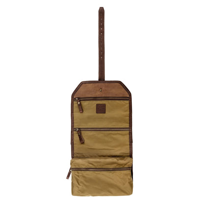 Campaign Waxed Canvas Roll-Up Shave Kit-Bags > Toiletry Bag > Waxed Canvas-Smoke-Brown-Mission Mercantile Leather Goods