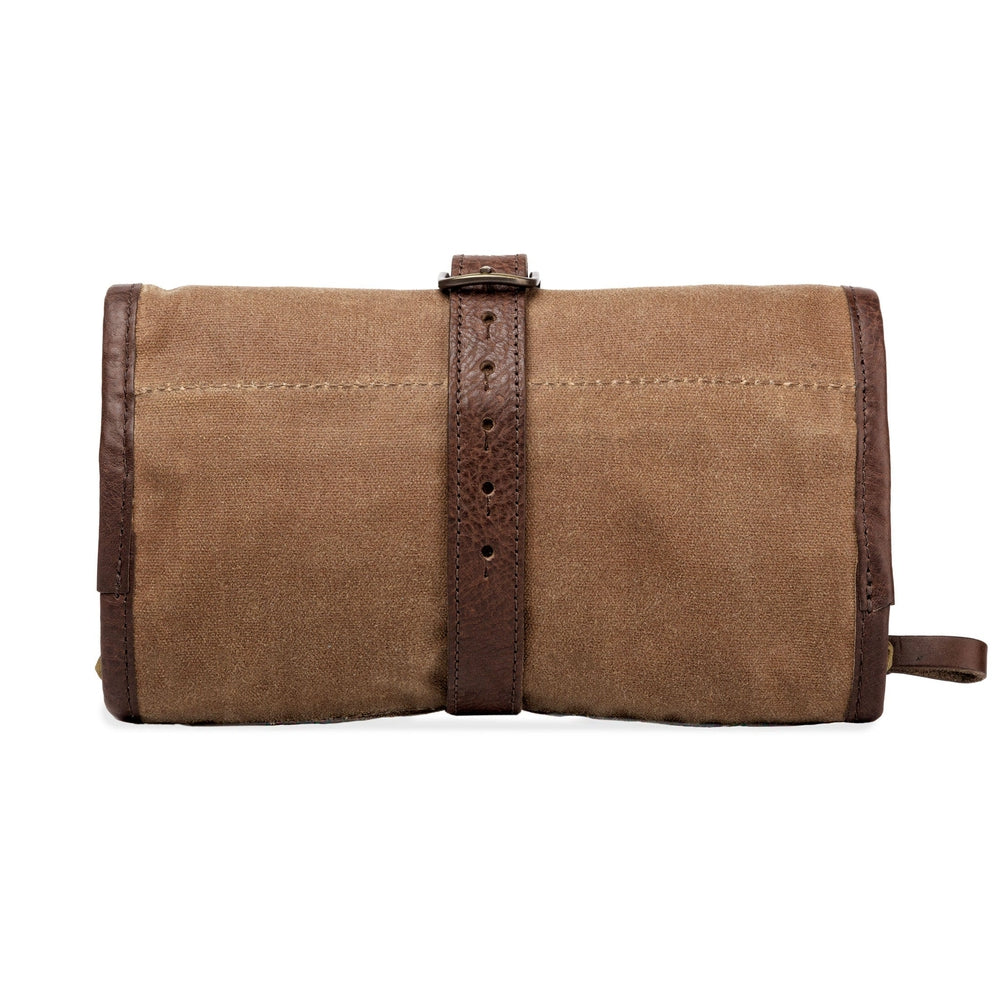 Campaign Waxed Canvas Roll-Up Shave Kit-Bags > Toiletry Bag > Waxed Canvas-Smoke-Brown-Mission Mercantile Leather Goods