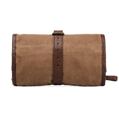 Campaign Waxed Canvas Roll-Up Shave Kit-Bags > Toiletry Bag > Waxed Canvas-Smoke-Brown-Mission Mercantile Leather Goods