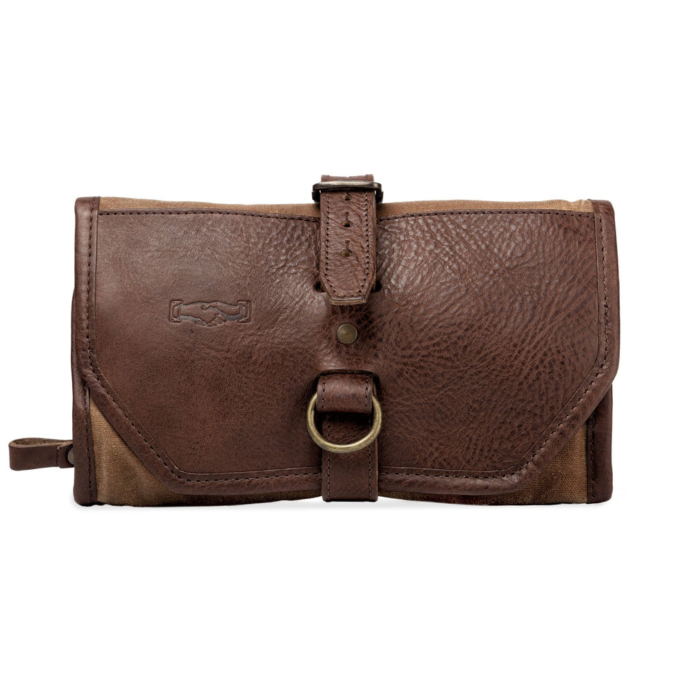 Campaign Waxed Canvas Roll-Up Shave Kit-Bags > Toiletry Bag > Waxed Canvas-Smoke-Brown-Mission Mercantile Leather Goods