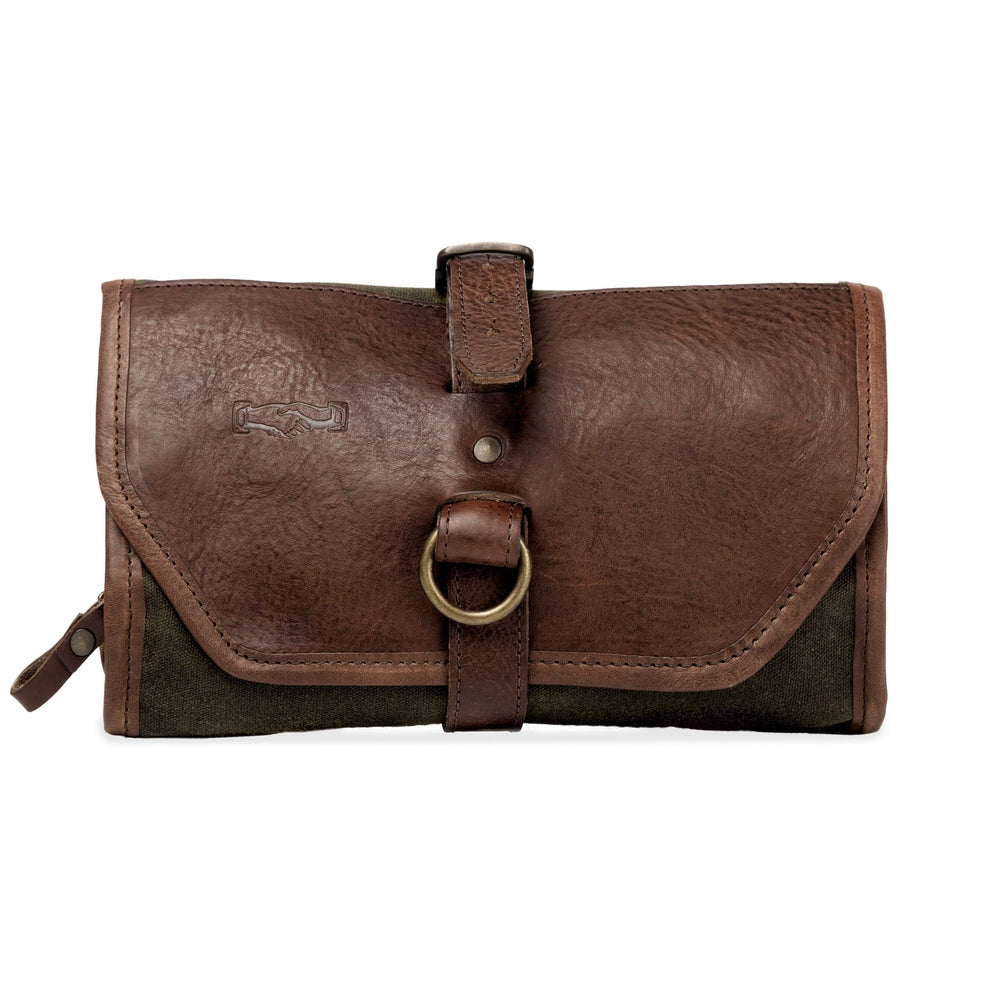 Campaign Waxed Canvas Roll-Up Shave Kit-Bags > Toiletry Bag > Waxed Canvas-Smoke-Forest-Mission Mercantile Leather Goods