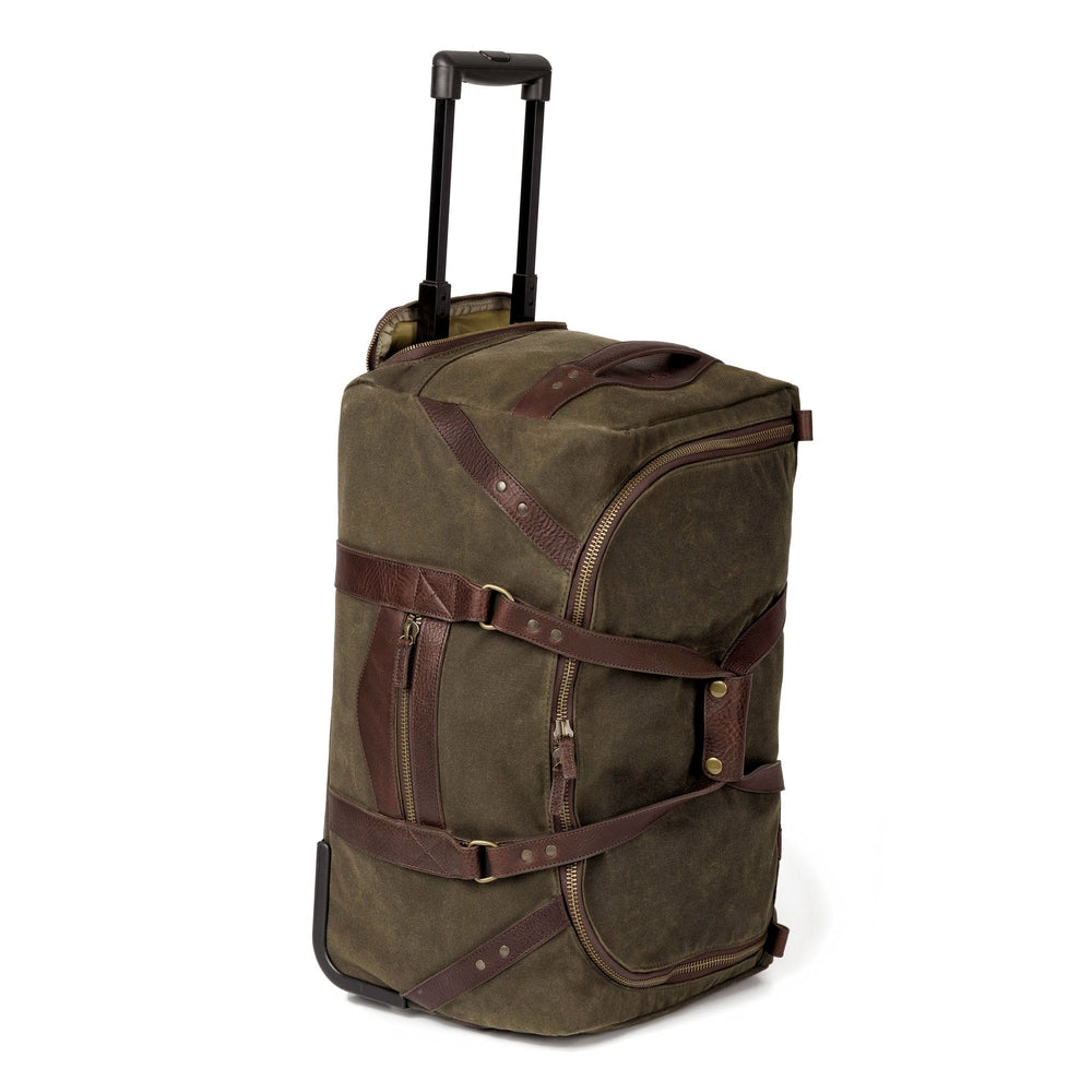 Campaign Waxed Canvas Rolling Carry-On Duffle Bag-Bags > Duffle Bag > Waxed Canvas-Smoke-Forest-Mission Mercantile Leather Goods