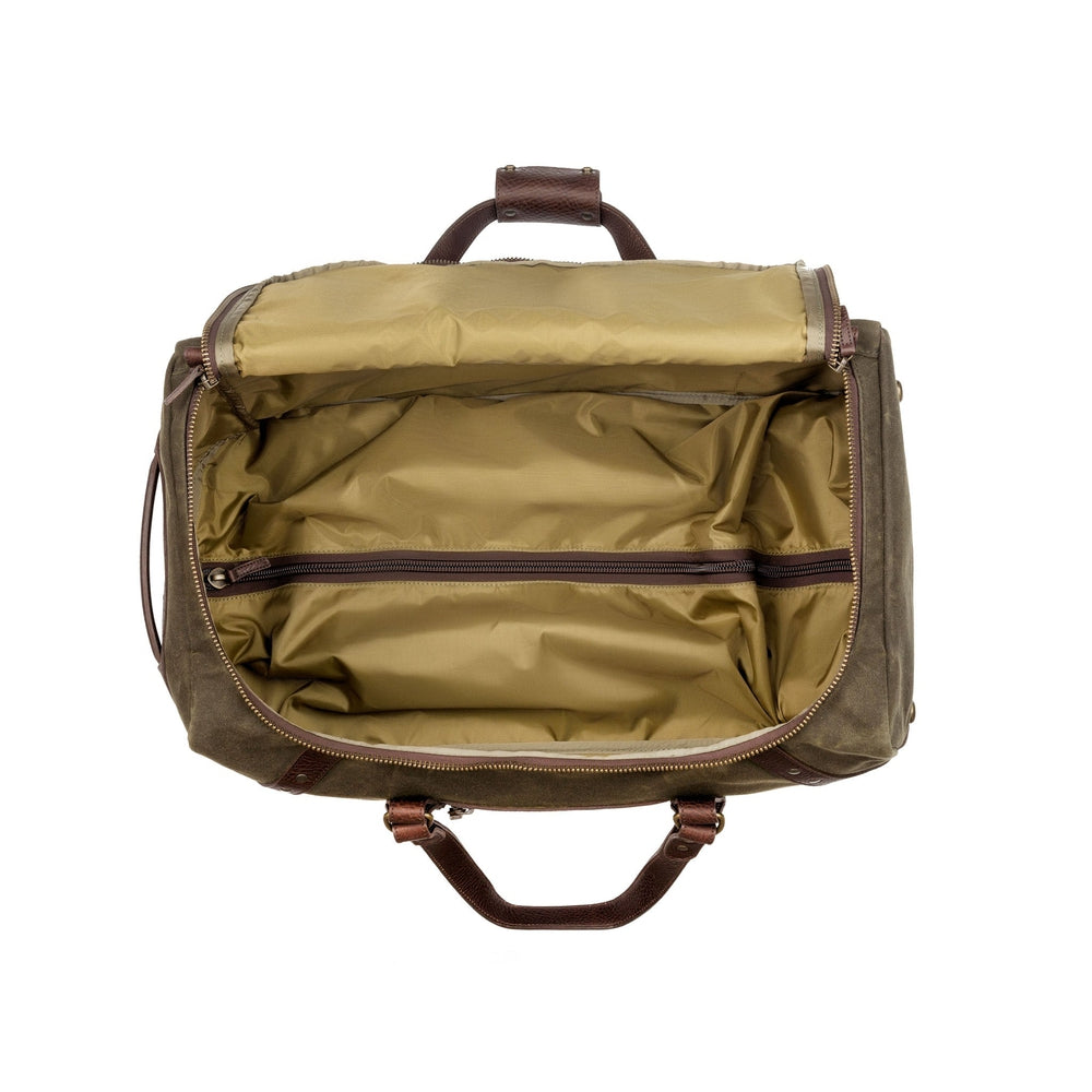 Campaign Waxed Canvas Rolling Carry-On Duffle Bag-Bags > Duffle Bag > Waxed Canvas-Smoke-Forest-Mission Mercantile Leather Goods