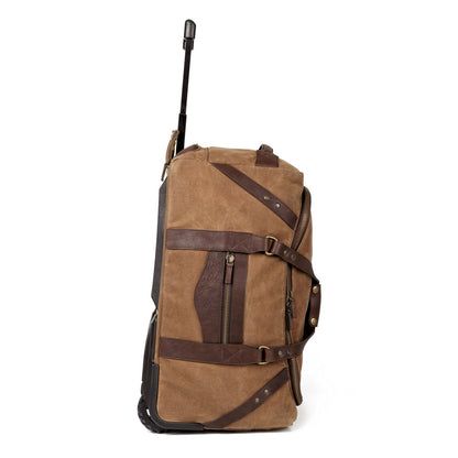 Campaign Waxed Canvas Rolling Carry-On Duffle Bag-Bags > Duffle Bag > Waxed Canvas-Smoke-Brown-Mission Mercantile Leather Goods