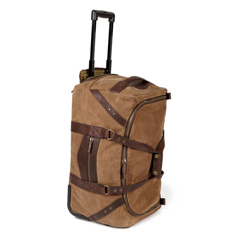 Campaign Waxed Canvas Rolling Carry-On Duffle Bag-Bags > Duffle Bag > Waxed Canvas-Smoke-Brown-Mission Mercantile Leather Goods