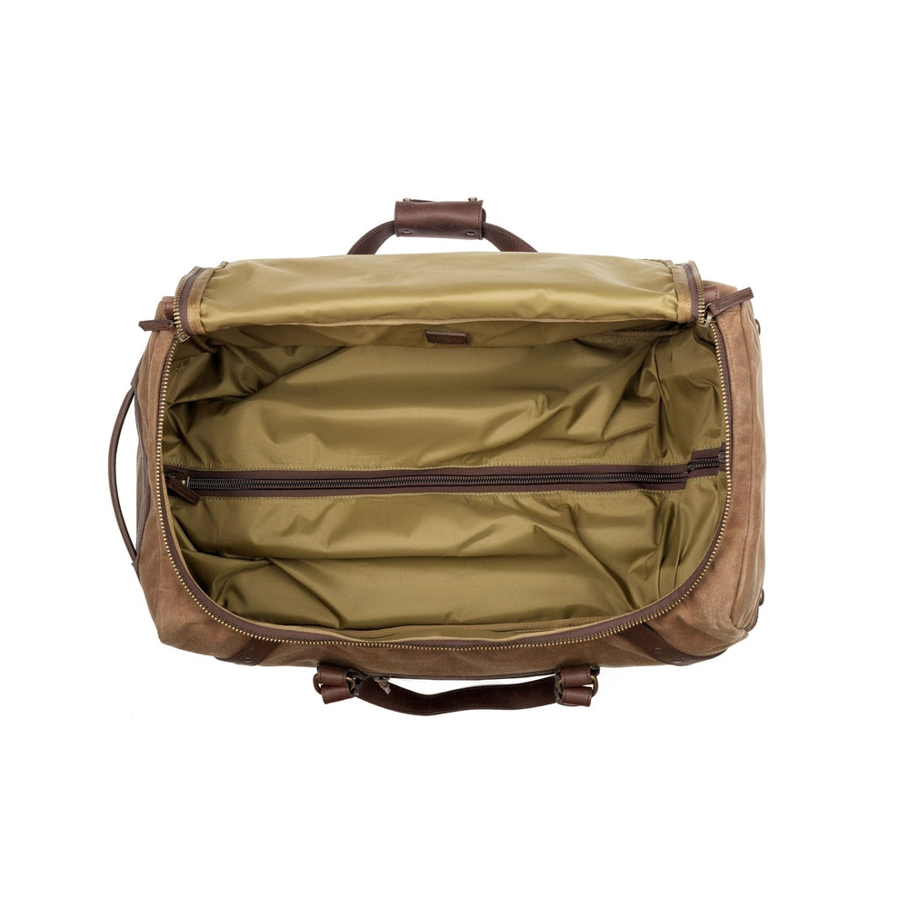 Campaign Waxed Canvas Rolling Carry-On Duffle Bag-Bags > Duffle Bag > Waxed Canvas-Smoke-Brown-Mission Mercantile Leather Goods