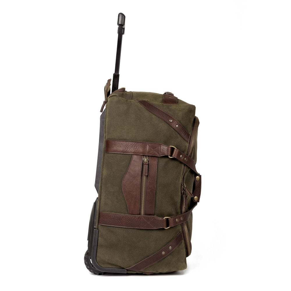 Campaign Waxed Canvas Rolling Carry-On Duffle Bag-Bags > Duffle Bag > Waxed Canvas-Smoke-Forest-Mission Mercantile Leather Goods