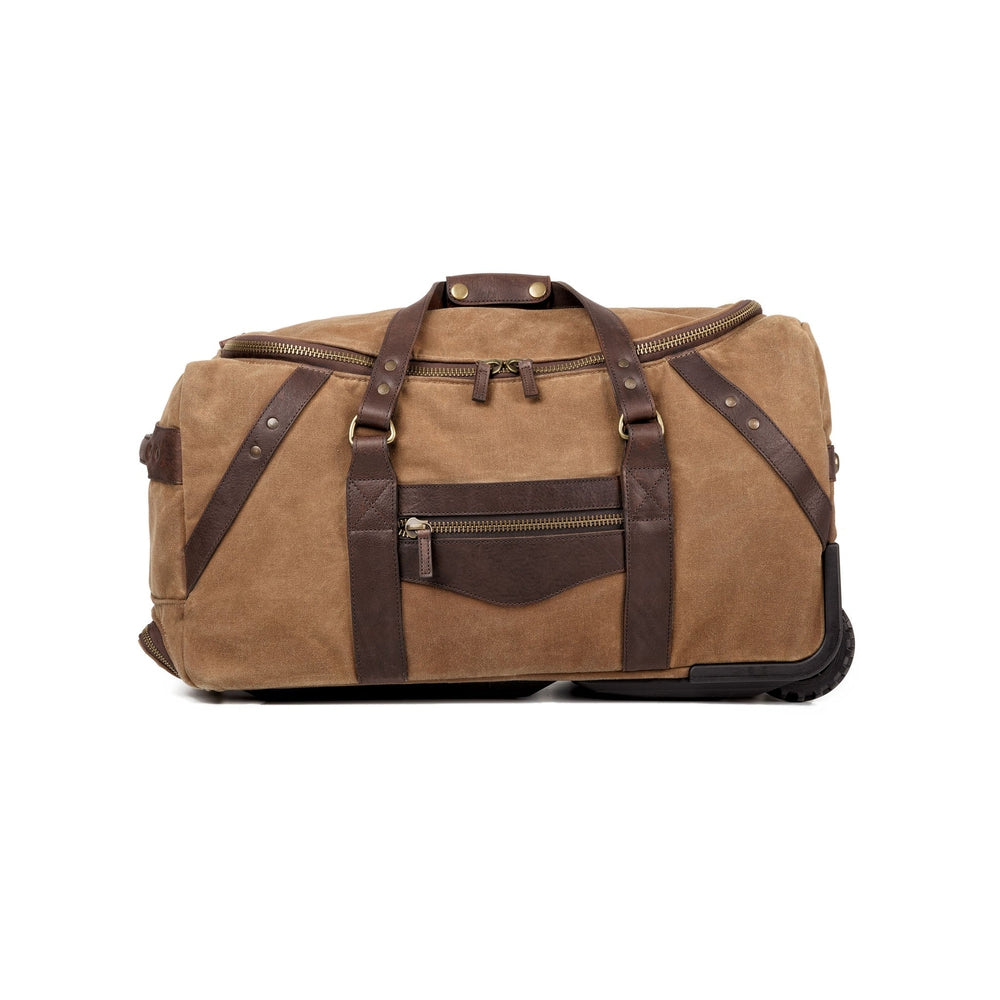 Campaign Waxed Canvas Rolling Carry-On Duffle Bag-Bags > Duffle Bag > Waxed Canvas-Smoke-Brown-Mission Mercantile Leather Goods
