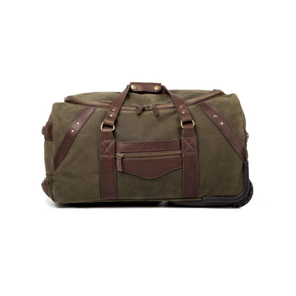 Campaign Waxed Canvas Rolling Carry-On Duffle Bag-Bags > Duffle Bag > Waxed Canvas-Smoke-Forest-Mission Mercantile Leather Goods