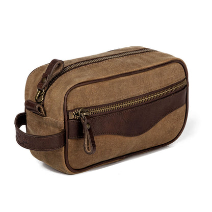 Campaign Waxed Canvas Shave Kit-Bags > Toiletry Bag > Waxed Canvas-Smoke-Brown-Mission Mercantile Leather Goods