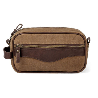 Campaign Waxed Canvas Shave Kit-Bags > Toiletry Bag > Waxed Canvas-Smoke-Brown-Mission Mercantile Leather Goods