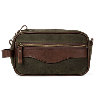 Campaign Waxed Canvas Shave Kit-Bags > Toiletry Bag > Waxed Canvas-Smoke-Forest-Mission Mercantile Leather Goods