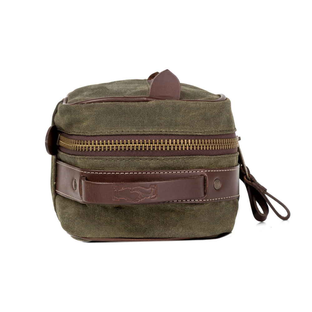 Campaign Waxed Canvas Toiletry Square Shave Kit-Bags > Toiletry Bag > Waxed Canvas-Smoke-Forest-Mission Mercantile Leather Goods